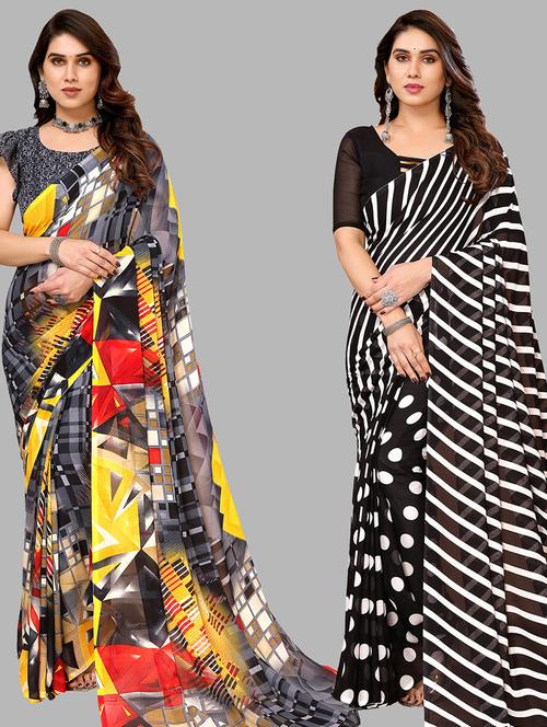 women pack of 2 casual wear sarees with blouse - 21433936 - Very Small Image - 1