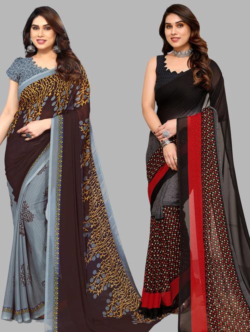 women pack of 2 casual wear sarees with blouse - 21433942 - Very Small Image - 1