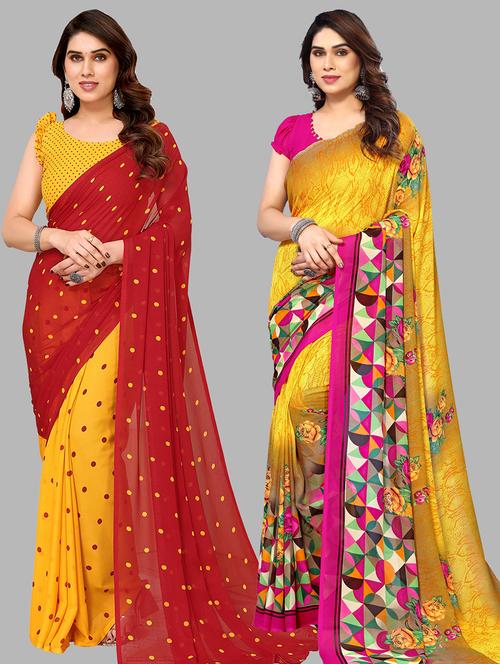 women pack of 2 casual wear combo sarees with blouse - 21433949 - Very Small Image - 1