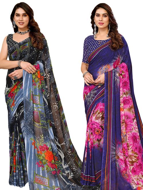 women pack of 2 casual wear combo sarees with blouse - 21433950 - Very Small Image - 1