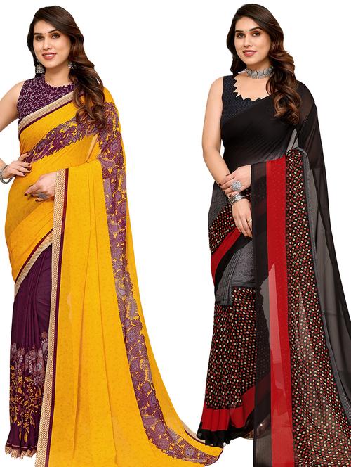 women pack of 2 casual wear sarees with blouse - 21433953 - Very Small Image - 1
