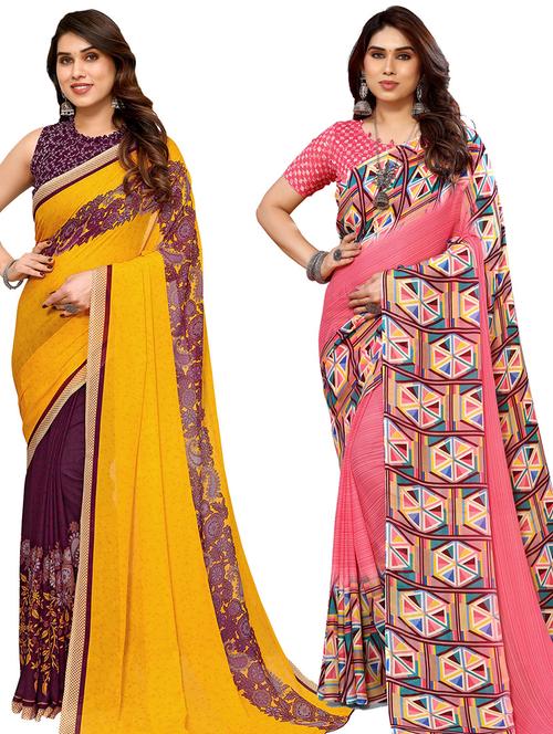 women pack of 2 casual wear sarees with blouse - 21433956 - Very Small Image - 1