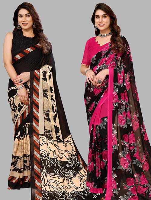 women pack of 2 casual wear sarees with blouse - 21433964 - Very Small Image - 1