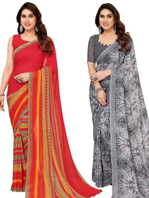 women pack of 2 casual wear sarees with blouse - 21433972 - Very Small Image - 1
