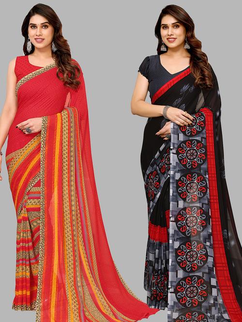 women pack of 2 casual wear combo sarees with blouse - 21433973 - Very Small Image - 1