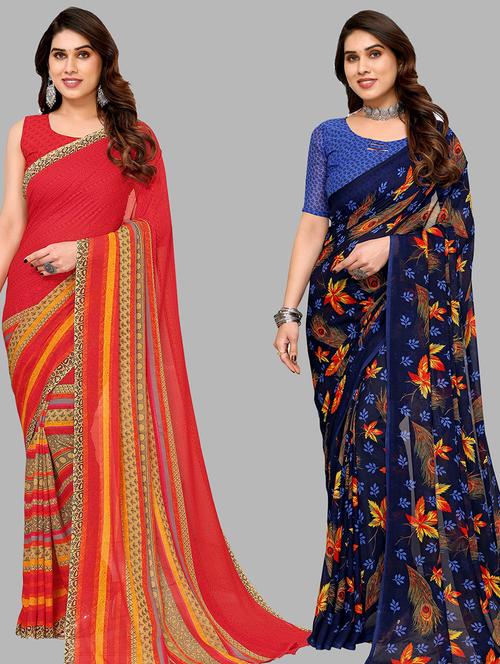 women pack of 2 casual wear sarees with blouse - 21433974 - Very Small Image - 1