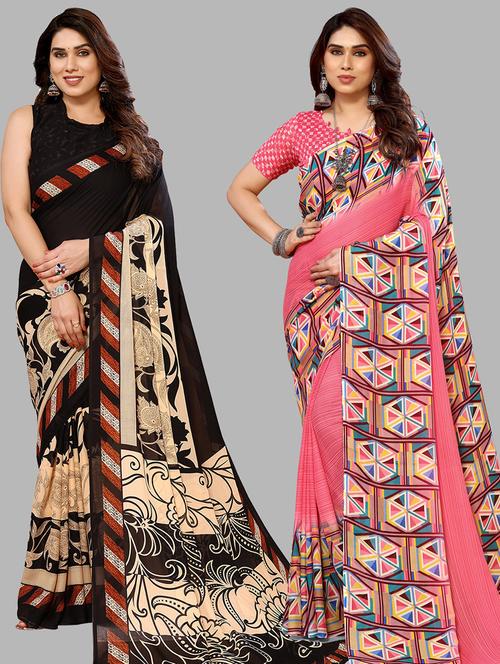 women pack of 2 casual wear sarees with blouse - 21433975 - Very Small Image - 1