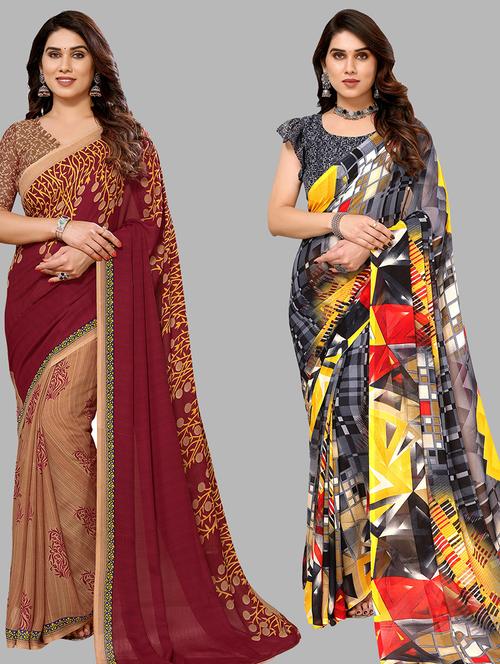 women pack of 2 casual wear sarees with blouse - 21433978 - Very Small Image - 1