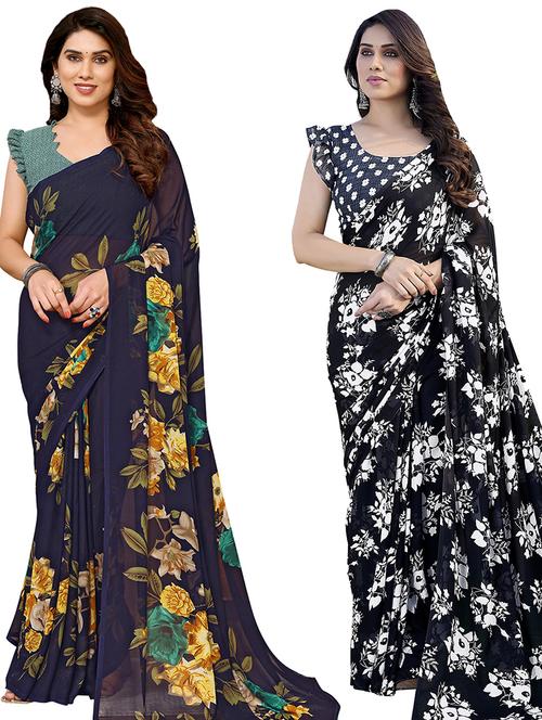 women pack of 2 casual wear combo sarees with blouse - 21433980 - Very Small Image - 1