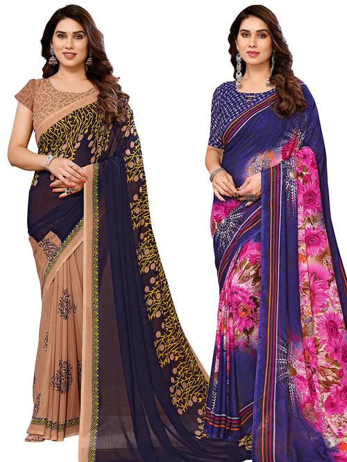 women pack of 2 casual wear combo sarees with blouse - 21433981 - Very Small Image - 1