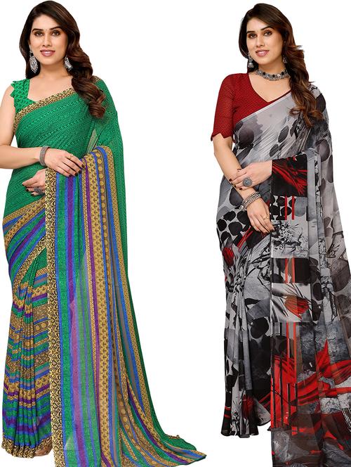 women pack of 2 casual wear sarees with blouse - 21433987 - Very Small Image - 1
