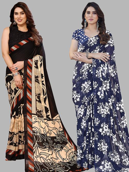 women pack of 2 casual wear sarees with blouse - 21433991 - Very Small Image - 1