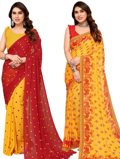 women pack of 2 casual wear combo sarees with blouse - 21433995 - Very Small Image - 1