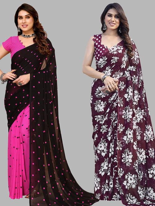 women pack of 2 casual wear sarees with blouse - 21433996 - Very Small Image - 1