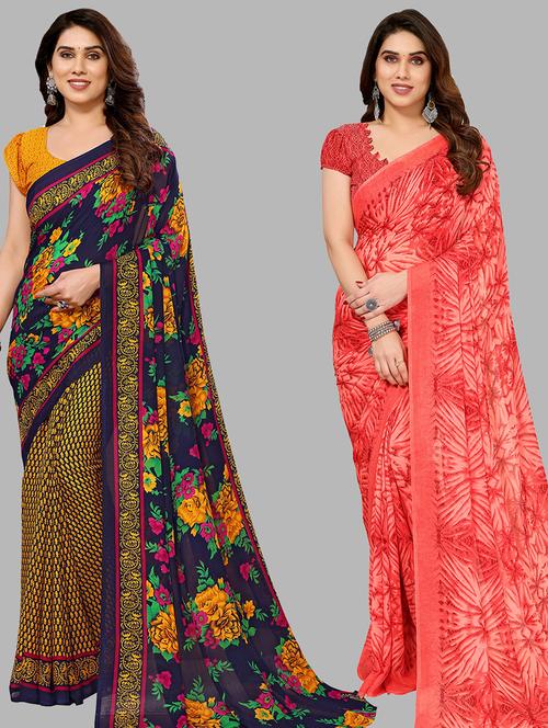 women pack of 2 casual wear sarees with blouse - 21433997 - Very Small Image - 1