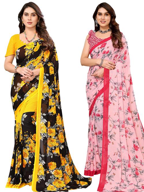women pack of 2 casual wear combo sarees with blouse - 21433998 - Very Small Image - 1