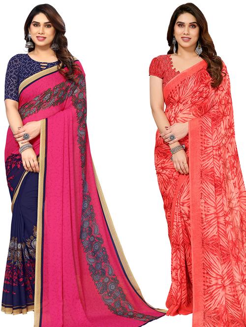 women pack of 2 casual wear sarees with blouse - 21433999 - Very Small Image - 1