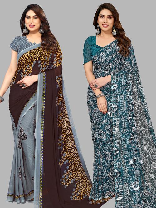 women pack of 2 casual wear sarees with blouse - 21434002 - Very Small Image - 1