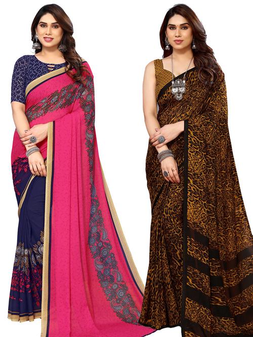 women pack of 2 casual wear sarees with blouse - 21434003 - Very Small Image - 1