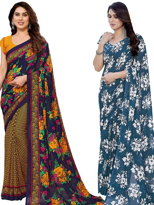 women pack of 2 casual wear sarees with blouse - 21434004 - Very Small Image - 1