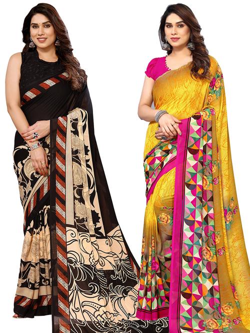 women pack of 2 casual wear sarees with blouse - 21434005 - Very Small Image - 1