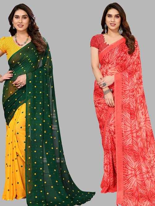 women pack of 2 casual wear sarees with blouse - 21434007 - Very Small Image - 1