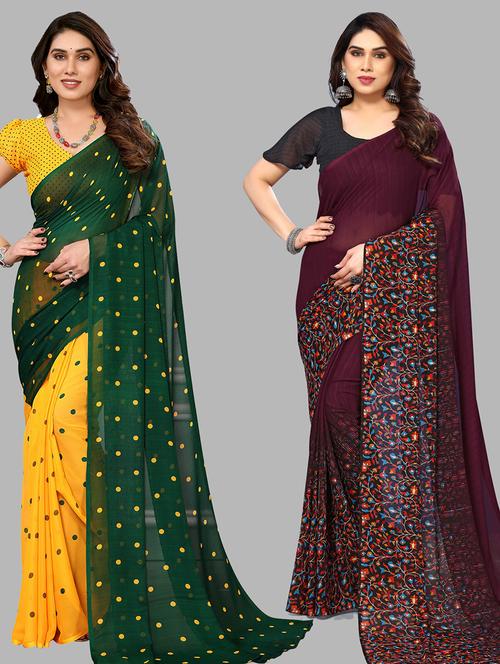 women pack of 2 casual wear combo sarees with blouse - 21434008 - Very Small Image - 1