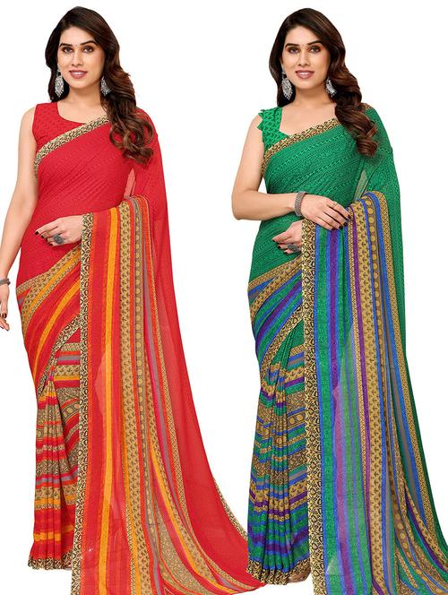 women pack of 2 casual wear sarees with blouse - 21434012 - Very Small Image - 1