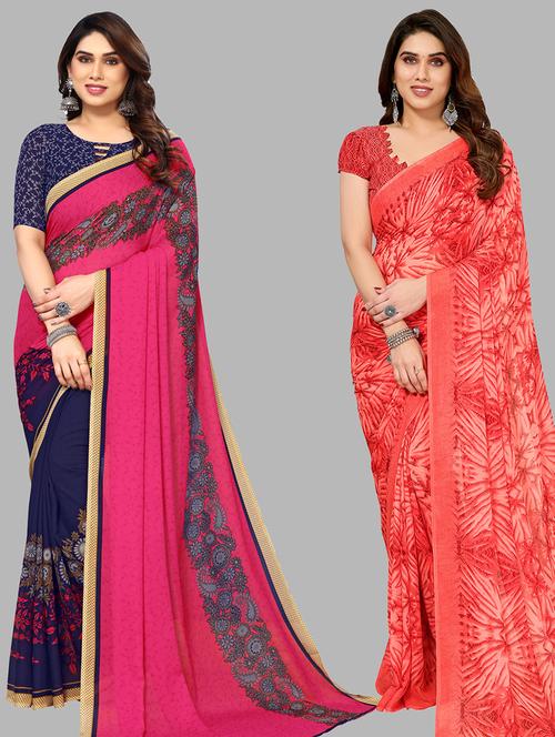 women pack of 2 casual wear combo sarees with blouse - 21434013 - Very Small Image - 1