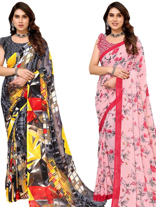 women pack of 2 casual wear sarees with blouse - 21434015 - Very Small Image - 1