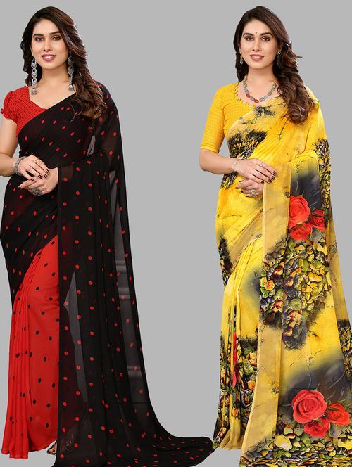 women pack of 2 casual wear sarees with blouse - 21434020 - Very Small Image - 1