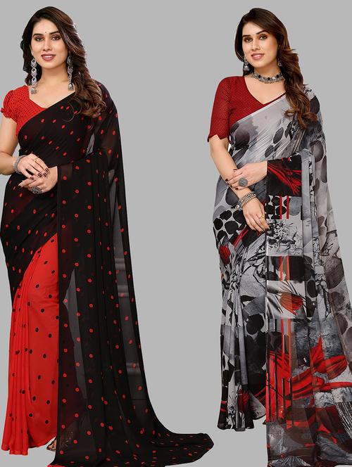 women pack of 2 casual wear combo sarees with blouse - 21434021 - Very Small Image - 1