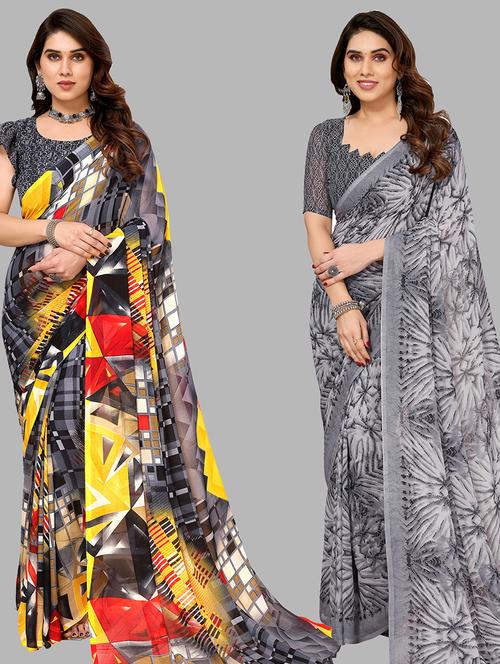 women pack of 2 casual wear combo sarees with blouse - 21434024 - Very Small Image - 1