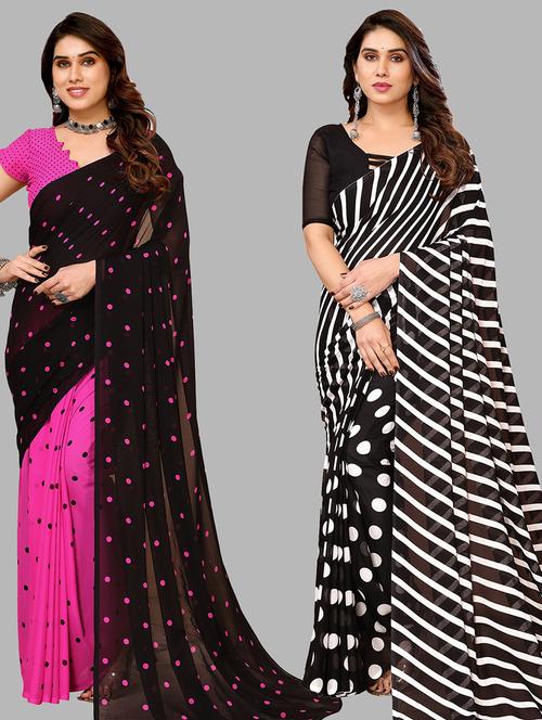 women pack of 2 casual wear sarees with blouse - 21434027 - Very Small Image - 1