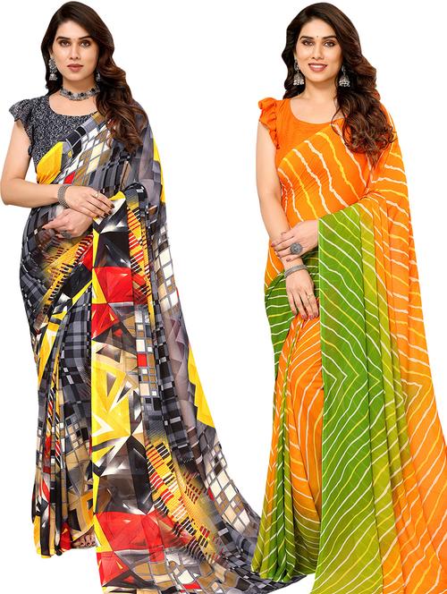 women pack of 2 casual wear combo sarees with blouse - 21434030 - Very Small Image - 1