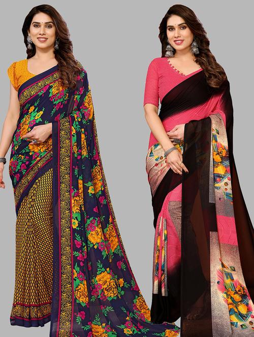 women pack of 2 casual wear sarees with blouse - 21434031 - Very Small Image - 1