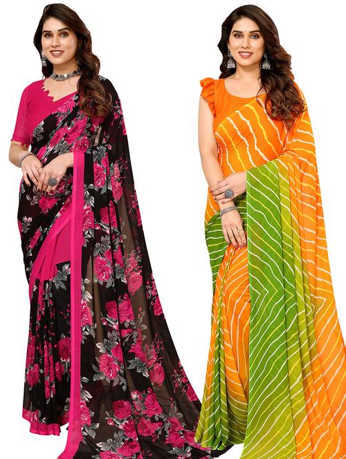 women pack of 2 casual wear sarees with blouse - 21434035 - Very Small Image - 1