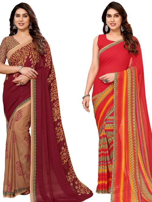 women pack of 2 casual wear sarees with blouse - 21434036 - Very Small Image - 1