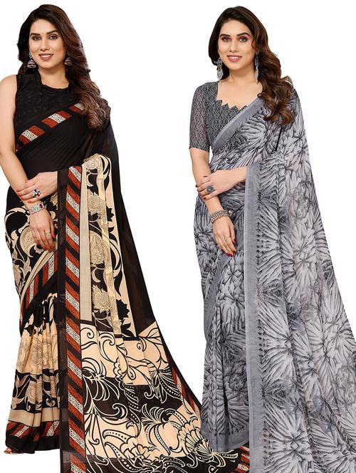 women pack of 2 casual wear sarees with blouse - 21434037 - Very Small Image - 1
