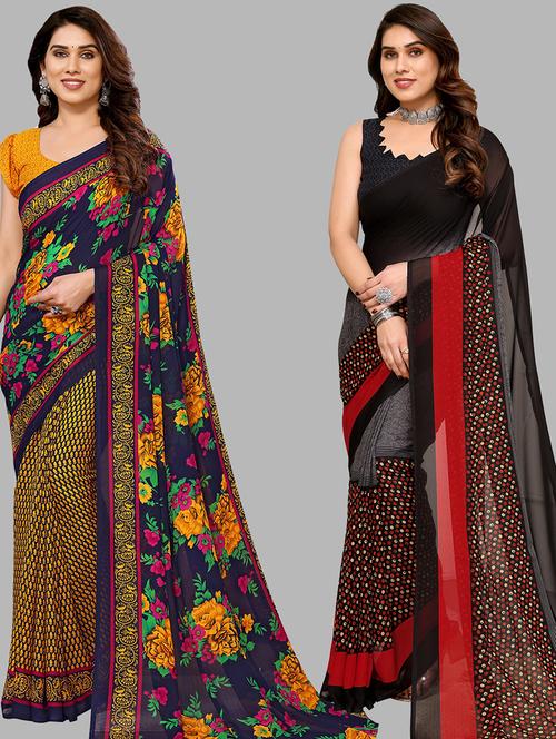 women pack of 2 casual wear sarees with blouse - 21434038 - Very Small Image - 1