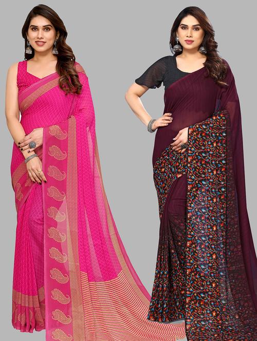 women pack of 2 casual wear sarees with blouse - 21434039 - Very Small Image - 1