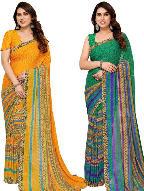 women pack of 2 casual wear combo sarees with blouse - 21434041 - Very Small Image - 1