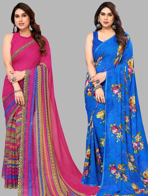 women pack of 2 casual wear combo sarees with blouse - 21434044 - Very Small Image - 1