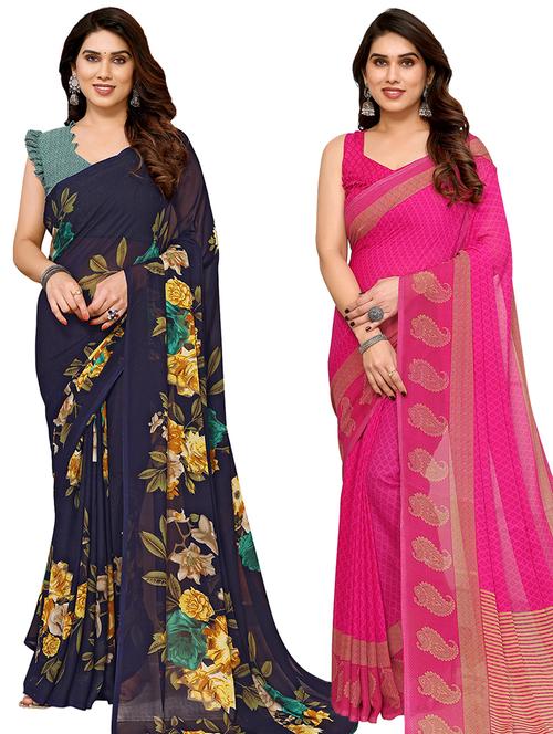 women pack of 2 casual wear combo sarees with blouse - 21434045 - Very Small Image - 1