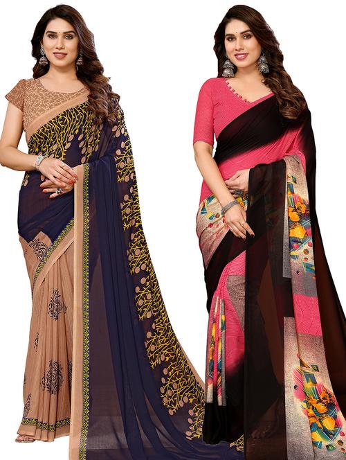 women pack of 2 casual wear combo sarees with blouse - 21434046 - Very Small Image - 1