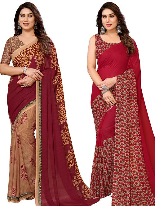 women pack of 2 casual wear sarees with blouse - 21434049 - Very Small Image - 1