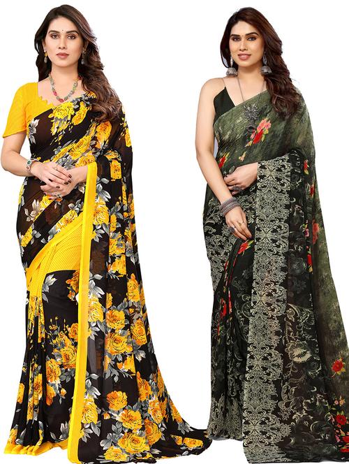 women pack of 2 casual wear sarees with blouse - 21434051 - Very Small Image - 1