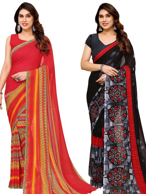 women pack of 2 casual wear combo sarees with blouse - 21434053 - Very Small Image - 1