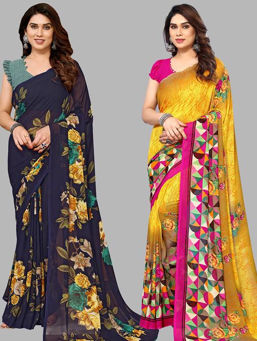 women pack of 2 casual wear sarees with blouse - 21434057 - Very Small Image - 1