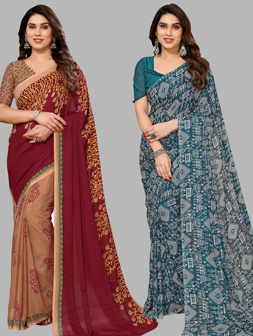 women pack of 2 casual wear combo sarees with blouse - 21434060 - Very Small Image - 1